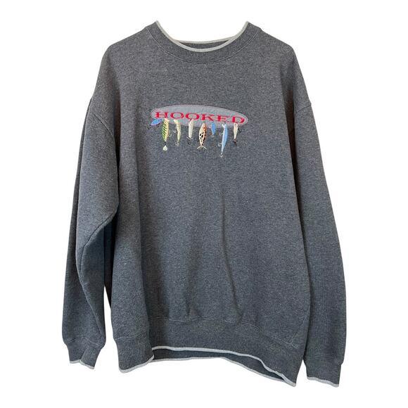 Mens Retro Sweatshirt Pullover Casual Grunge Fishing Outdoor Lures XL Gorpcore - Picture 1 of 6